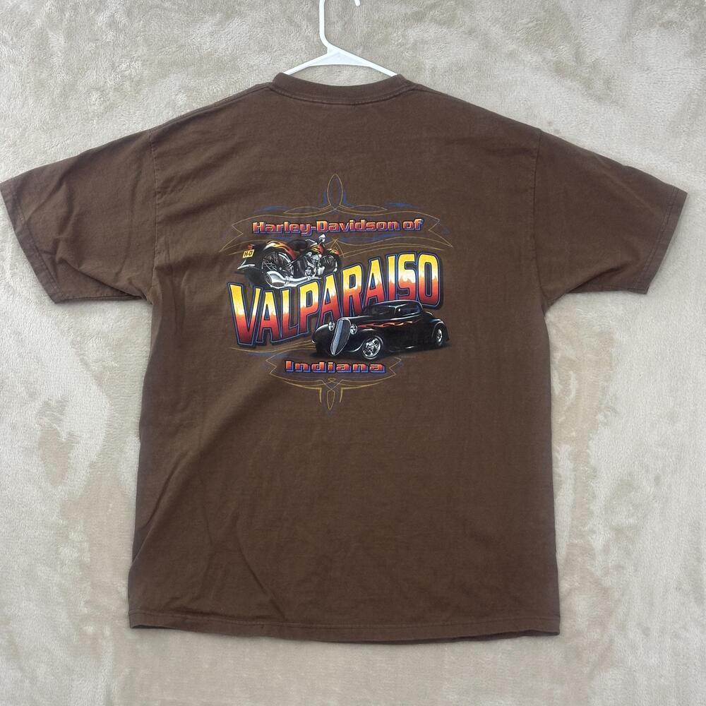 Harley-Davidson Shirt Mens XL Brown Valparaiso Indiana Hanes Beefy-T Biker Tee